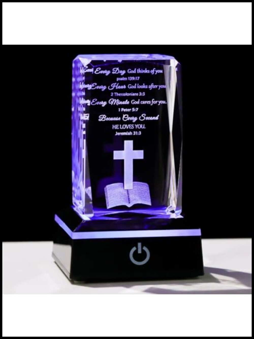 3D Crystal Bible Verse LED Night Light Inspirational Christian Gift